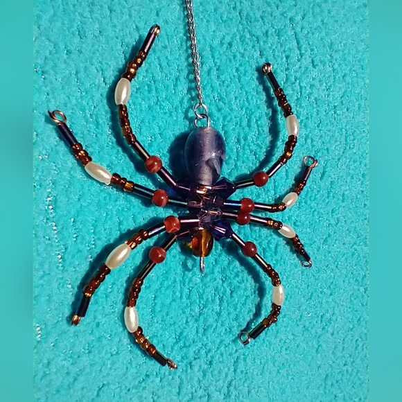 Artisan Beaded Spider Pendant • Purple and Brown - Picture 5 of 17